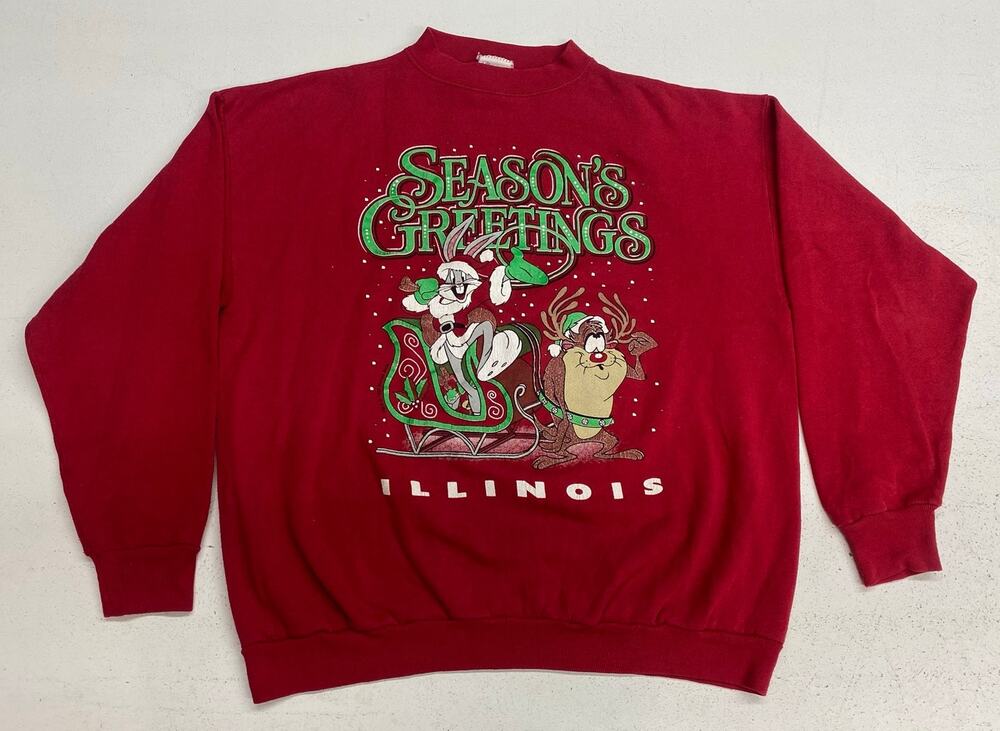 VTG 1994 Warner Bros Looney Tunes USA "Seasons Greetings" Illinois sweatshirt, L